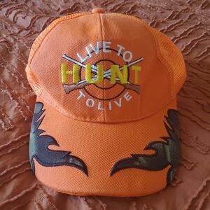 Live To Hunt To Live adjustable baseball cap orange w/ camouflage detail
